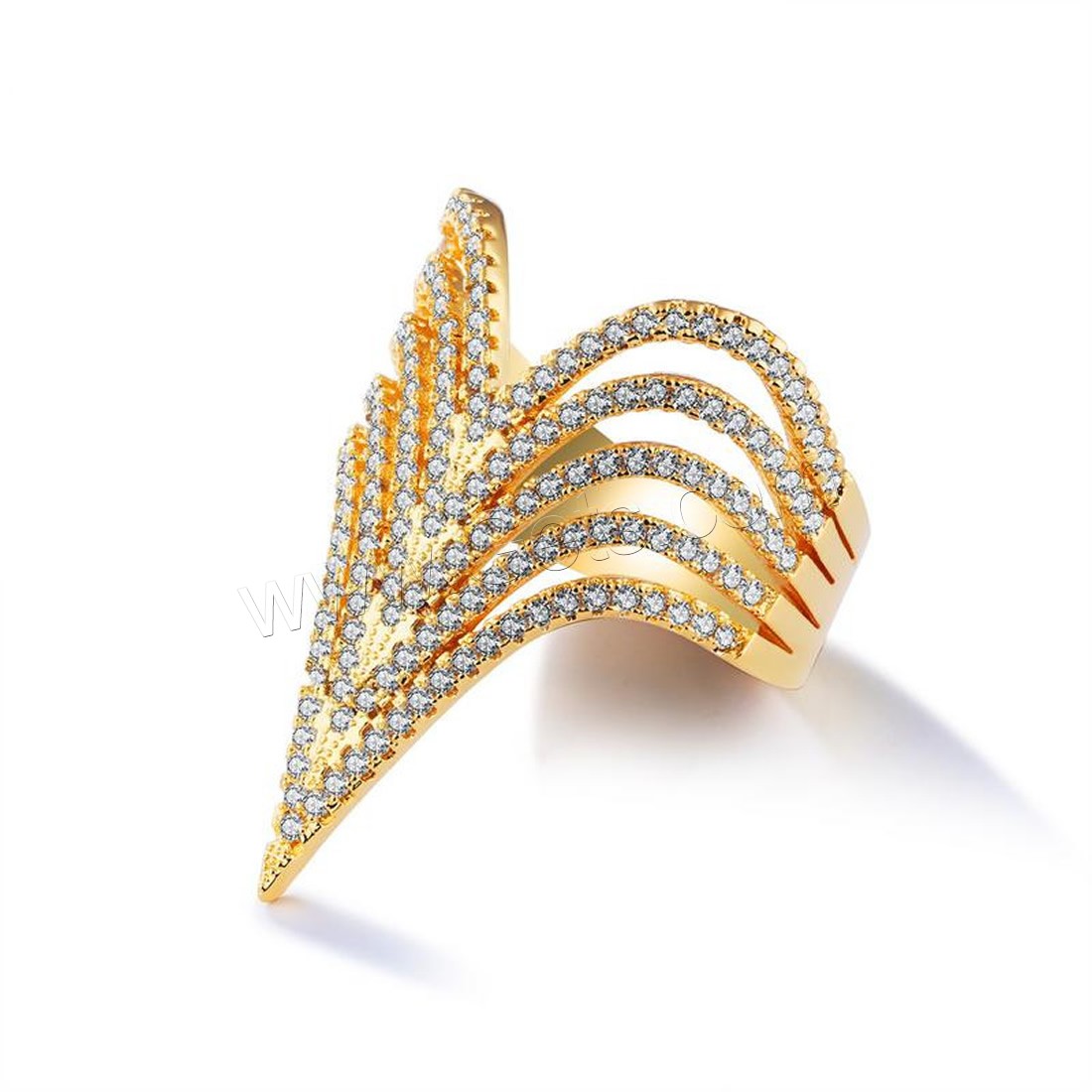 Цирконий Micro Pave Латунь палец кольцо, нержавеющая сталь, плакирован золотом, разный размер для выбора & инкрустированное микро кубического циркония & Женский, не содержит свинец и кадмий, 30mm, продается PC