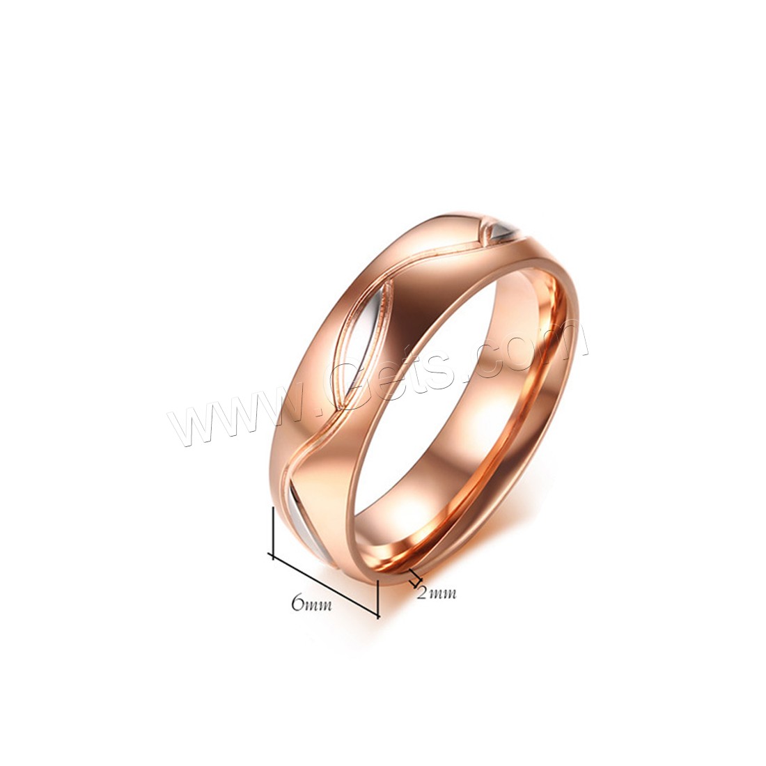 Cubic Zirconia Stainless Steel Finger Ring, rose gold color plated, different styles for choice & micro pave cubic zirconia, 6x2mm, Sold By PC