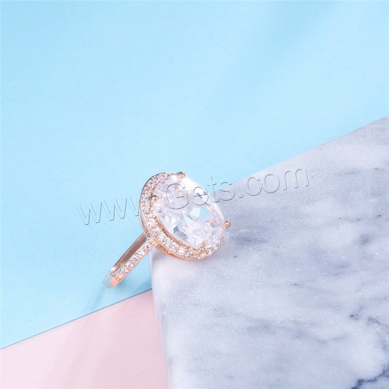 Палец кольцо Newegg®, Латунь, Плоская овальная форма, плакирование настоящим розовым золотом, разный размер для выбора & Женский & с кубическим цирконием, 15mm, продается PC