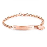 Stainless Steel Chain Bracelets, rose gold color plated, with letter pattern & micro pave cubic zirconia & for woman, 36mm, 12mm Approx 7.5 Inch 