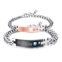 Stainless Steel Couple Bracelet, with 4.5cm,4cm extender chain, plated, with letter pattern & micro pave cubic zirconia & for couple, mixed colors, 44mm, 33mm Approx 7 Inch, Approx 6 Inch 