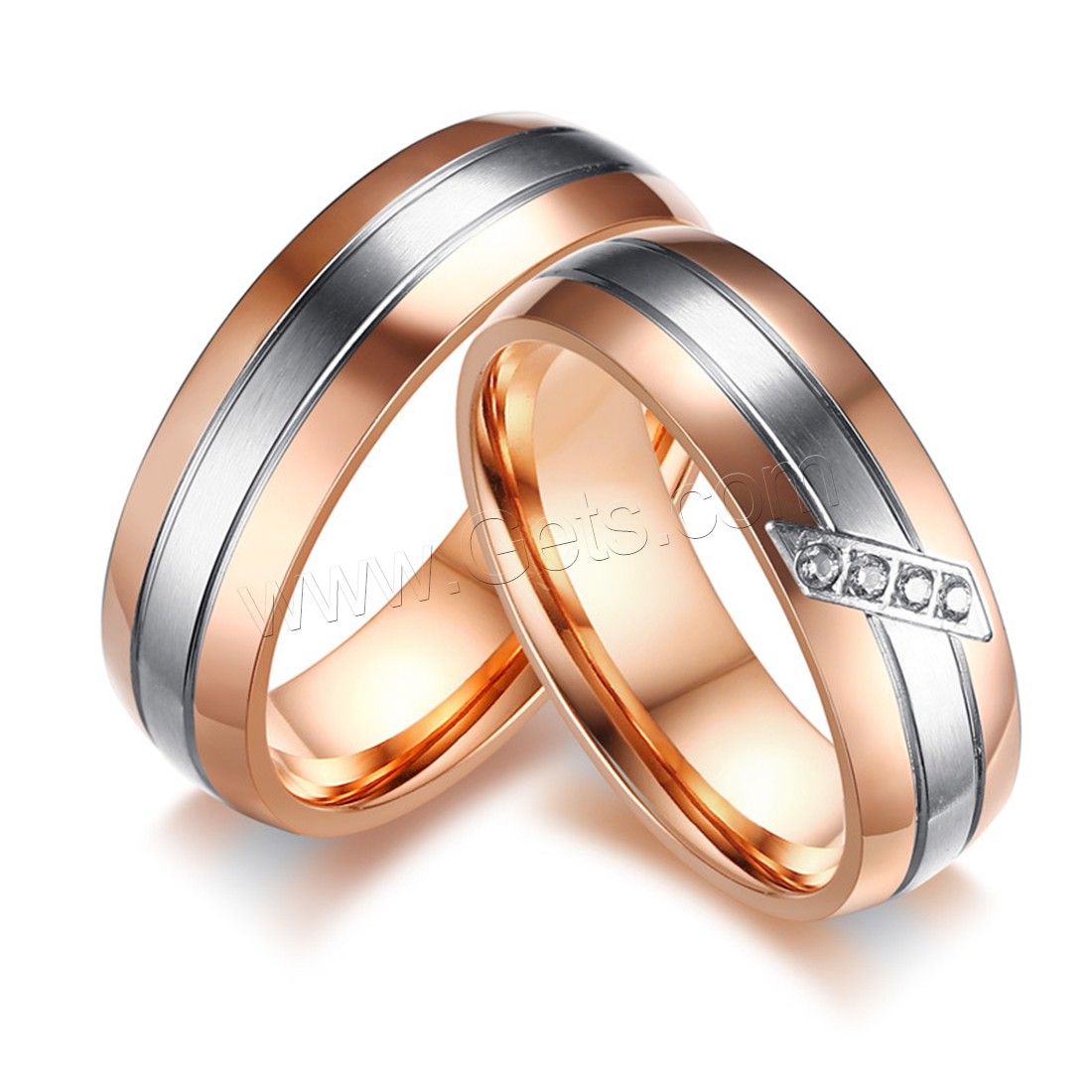 Cubic Zirconia anillo de dedo de acero inoxidable, chapado en color rosa dorada, diferentes estilos para la opción & micro arcilla de zirconia cúbica, 6x2mm, Vendido por UD