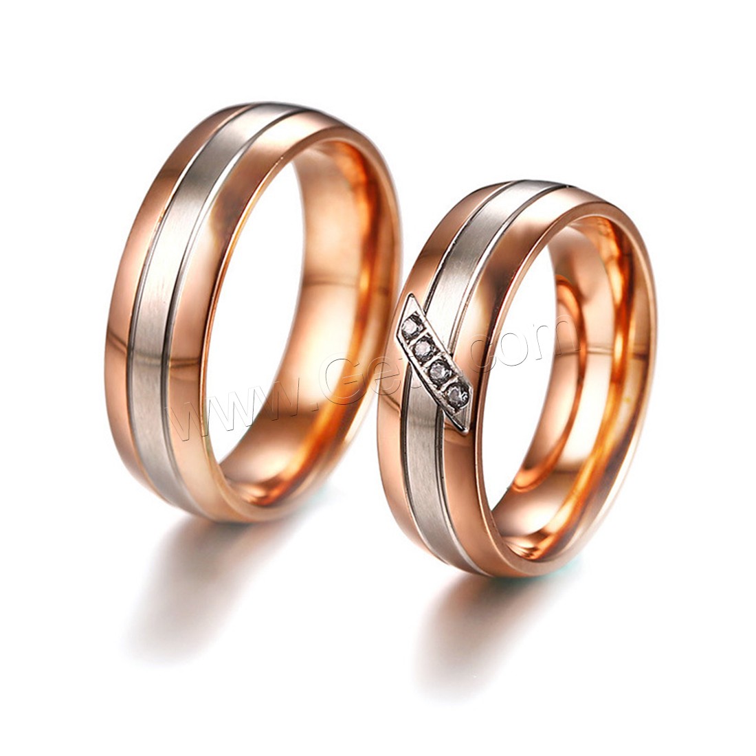 Кубический цирконий кольцо из нержавеющей стали, нержавеющая сталь, плакированный цветом розового золота, разные стили для выбора & инкрустированное микро кубического циркония, 6x2mm, продается PC