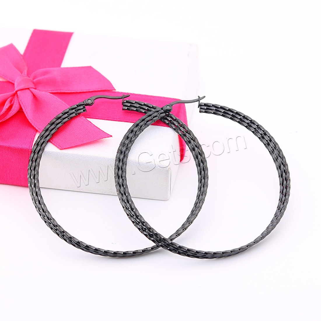 Titanium Steel Hoop Earring, plated, hypo allergic & for woman & multi-strand, more colors for choice, 40mm, Sold By Pair