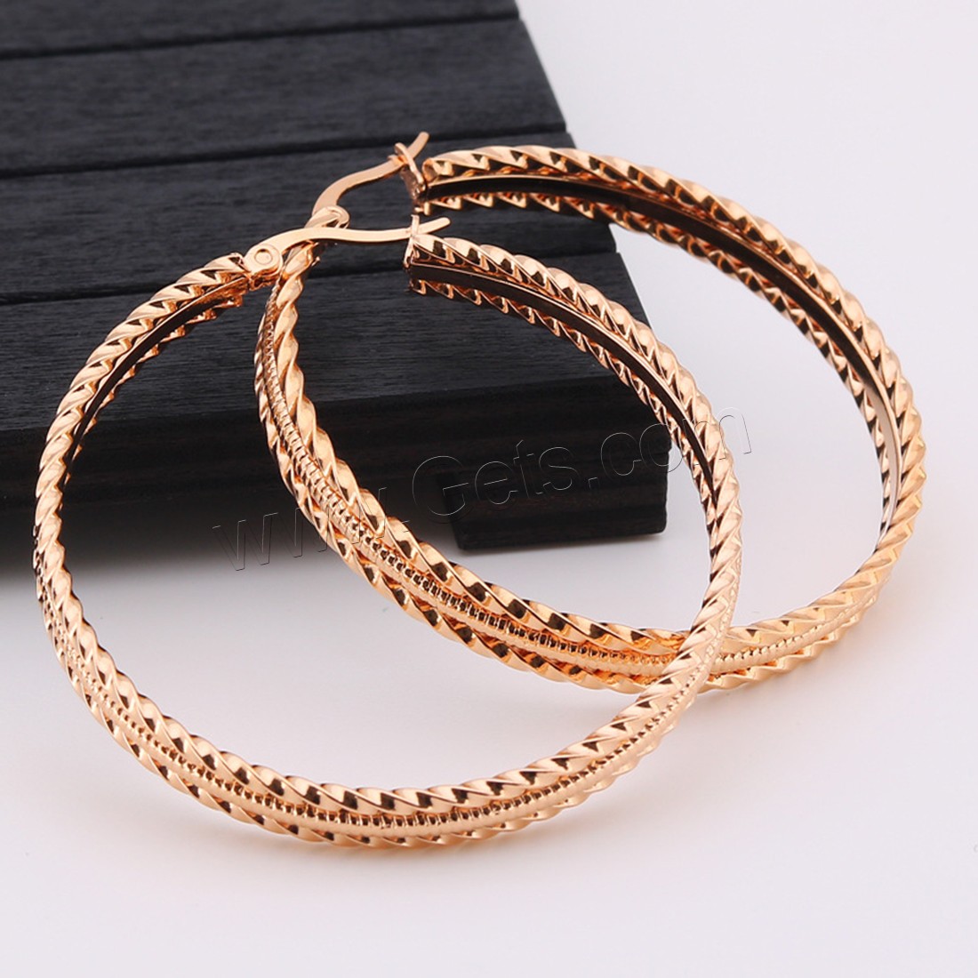 Titanium Steel Hoop Earring, plated, hypo allergic & for woman, more colors for choice, 30mm, 6mm, Sold By Pair