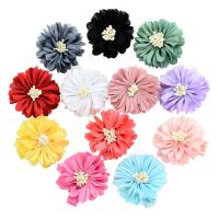 Alligator Hair Clip, Polyester, with PE Foam & Grosgrain Ribbon & Iron, Flower, platinum color plated, for children, mixed colors, 50mm 