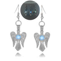 Brass Drop Earring, with Fluorescent Powder Stone, Angel, platinum color plated, for woman & luminated & hollow nickel, lead & cadmium free 