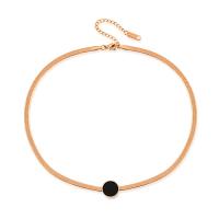 Fashion Choker Necklace, Stainless Steel, with Acrylic, with 5cm extender chain, Flat Round, rose gold color plated, herringbone chain & for woman, 12mm Approx 13.5 Inch 