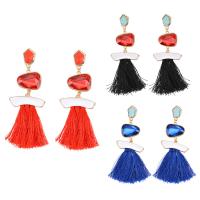 Fashion Tassel Earring, Zinc Alloy, with Nylon Cord & Resin, stainless steel post pin, gold color plated, for woman & enamel & faceted lead & cadmium free 