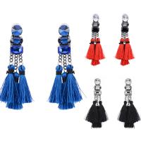 Fashion Tassel Earring, Zinc Alloy, with Nylon Cord, stainless steel post pin, plumbum black color plated, for woman & with rhinestone lead & cadmium free 