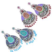 Fashion Fringe Earrings, Zinc Alloy, with Resin, stainless steel post pin, antique silver color plated, for woman & enamel & with rhinestone lead & cadmium free 