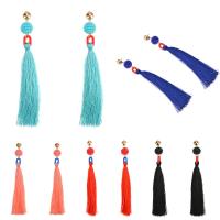 Fashion Tassel Earring, Zinc Alloy, with Nylon Cord & Glass Seed Beads, stainless steel post pin, gold color plated, for woman lead & cadmium free 