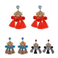 Fashion Tassel Earring, Zinc Alloy, with Nylon Cord, stainless steel post pin, antique gold color plated, for woman & enamel & with rhinestone lead & cadmium free 