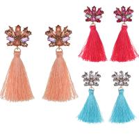 Fashion Tassel Earring, Zinc Alloy, with Nylon Cord & Crystal, stainless steel post pin, antique gold color plated, for woman & faceted & with rhinestone lead & cadmium free 