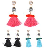 Fashion Tassel Earring, Zinc Alloy, with Nylon Cord & Glass Pearl, stainless steel post pin, gold color plated, for woman & enamel lead & cadmium free 