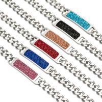 Stainless Steel Charm Bracelet, 316L Stainless Steel, with Rhinestone Clay Pave, with 1.5Inch extender chain, Unisex & curb chain Approx 7.4 Inch 