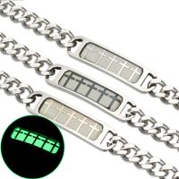 Stainless Steel Charm Bracelet, 316L Stainless Steel, with 1.5Inch extender chain, plated, with cross pattern & Unisex & curb chain & luminated Approx 7.4 Inch 