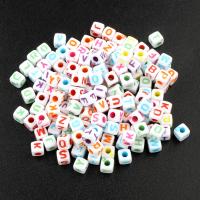 Acrylic Alphabet Beads, Cube, mixed pattern & with letter pattern, 5mm Approx 2mm, Approx 