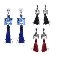 Fashion Tassel Earring, Zinc Alloy, with Nylon Cord & Crystal, stainless steel post pin, plumbum black color plated, for woman & faceted lead & cadmium free 