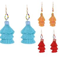 Fashion Tassel Earring, Nylon Cord, iron earring hook, gold color plated, for woman 
