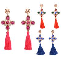 Fashion Tassel Earring, Zinc Alloy, with Nylon Cord & Crystal & Glass Pearl, stainless steel post pin, gold color plated, for woman & faceted & with rhinestone lead & cadmium free 