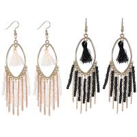 Fashion Fringe Earrings, Zinc Alloy, with Nylon Cord & Glass Seed Beads, iron earring hook, gold color plated, for woman lead & cadmium free 