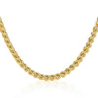 Brass Chain Necklace, 18K gold plated & wheat chain & for woman, nickel, lead & cadmium free, 3.5mm 
