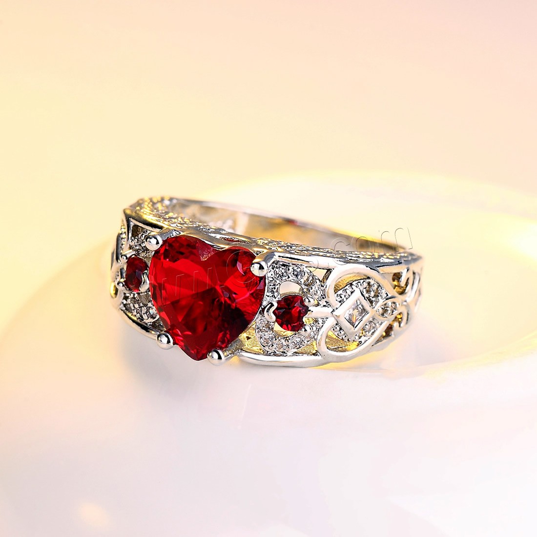 Kristall Messing Finger Ring, mit Kristall, versilbert, verschiedene Größen vorhanden & für Frau & facettierte & mit Strass, keine, frei von Nickel, Blei & Kadmium, 10mm, verkauft von PC