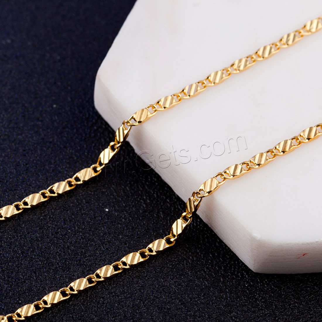 Brass Chain Necklace, 18K gold plated, different length for choice & bar chain & for woman, nickel, lead & cadmium free, 2mm, Sold By Strand