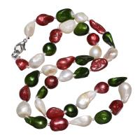 Natürliche kultivierte Süßwasserperlen Halskette, Messing Karabinerverschluss, Zahn, für Frau, farbenfroh, 8-10mm, Länge:ca. 18 ZollInch, verkauft von Strang