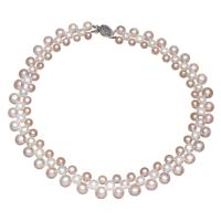 Природное пресноводное жемчужное ожерелье, Пресноводные жемчуги, латунь Замочек 'штык', Плоская круглая форма, натуральный, Женский, 7-9mm, длина:Приблизительно 17 дюймовый, продается Strand