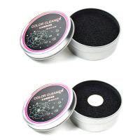 Iron Makeup Brush Cleaner Box, with Sponge, Round, silver color plated 