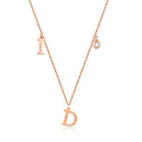Stainless Steel Jewelry Necklace, with 5cm extender chain, Letter, rose gold color plated, oval chain & micro pave cubic zirconia & for woman, 13mm, 11mm Approx 17 Inch 