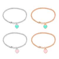 Stainless Steel Chain Bracelets, with 2cm extender chain, Heart, plated, for woman & enamel, mixed colors, 15mm, 4mm Approx 6.5 Inch 