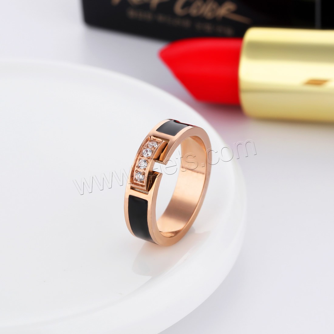 Cubic Zirconia anillo de dedo de acero inoxidable, chapado en color dorado, diverso tamaño para la opción & micro arcilla de zirconia cúbica & para mujer, 5mm, Vendido por UD