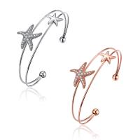 Brass Cuff Bangle, Starfish, plated, micro pave cubic zirconia & for woman nickel, lead & cadmium free, 18mm, 12mm, Inner Approx 54mm Approx 6.5 Inch 