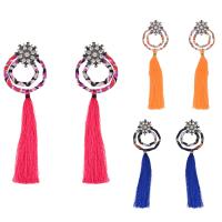 Fashion Tassel Earring, Zinc Alloy, with Nylon Cord, stainless steel post pin, plated, for woman & with rhinestone lead & cadmium free 