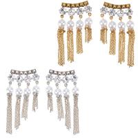 Fashion Fringe Earrings, Zinc Alloy, with Glass Pearl, stainless steel post pin, plated, for woman & with rhinestone lead & cadmium free 