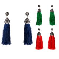 Fashion Tassel Earring, Zinc Alloy, with Nylon Cord, stainless steel post pin, antique silver color plated, for woman lead & cadmium free, 3z12.5cm 