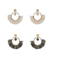 Fashion Tassel Earring, Zinc Alloy, with Nylon Cord, stainless steel post pin, gold color plated, for woman & with rhinestone lead & cadmium free 