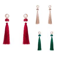 Fashion Tassel Earring, Zinc Alloy, with Nylon Cord & Glass Pearl, stainless steel post pin, gold color plated, for woman lead & cadmium free 