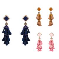 Fashion Tassel Earring, Zinc Alloy, with Nylon Cord & Glass Seed Beads & Acrylic, stainless steel post pin, gold color plated, for woman lead & cadmium free, 5x11.5 