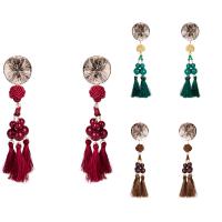Fashion Tassel Earring, Zinc Alloy, with Nylon Cord & Glass Pearl, stainless steel post pin, antique gold color plated, for woman lead & cadmium free 