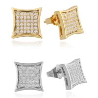 Cubic Zirconia Micro Pave Brass Earring, Square, plated, micro pave cubic zirconia & for woman nickel, lead & cadmium free, 11mm 