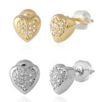 Cubic Zirconia Micro Pave Brass Earring, with plastic earnut, Heart, plated, micro pave cubic zirconia & for woman nickel, lead & cadmium free, 8mm 