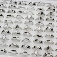 Anillo de dedo de aleación de Zinc, chapado en color de platina, para mujer & esmalte & con diamantes de imitación & mixto, libre de plomo & cadmio, 22x24x16mm-22x24x6mm, tamaño:6-9, 100PCs/Caja, Vendido por Caja