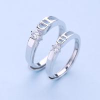 Couple Finger Rings, Brass, thick 925 sterling silver plated, adjustable & with cubic zirconia, nickel, lead & cadmium free, 3mm,5mm, US Ring .5-11 