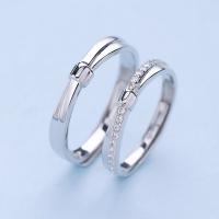 Couple Finger Rings, Brass, thick 925 sterling silver plated, adjustable & micro pave cubic zirconia, nickel, lead & cadmium free, 2.5mm,3.5mm, US Ring .5-14 