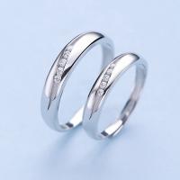 Couple Finger Rings, Brass, thick 925 sterling silver plated, adjustable & with cubic zirconia, nickel, lead & cadmium free, 4mm,4.5mm, US Ring .5 