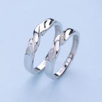 Couple Finger Rings, Brass, thick 925 sterling silver plated, adjustable & with cubic zirconia, nickel, lead & cadmium free, 3.5mm,4mm, US Ring .5-9.5 